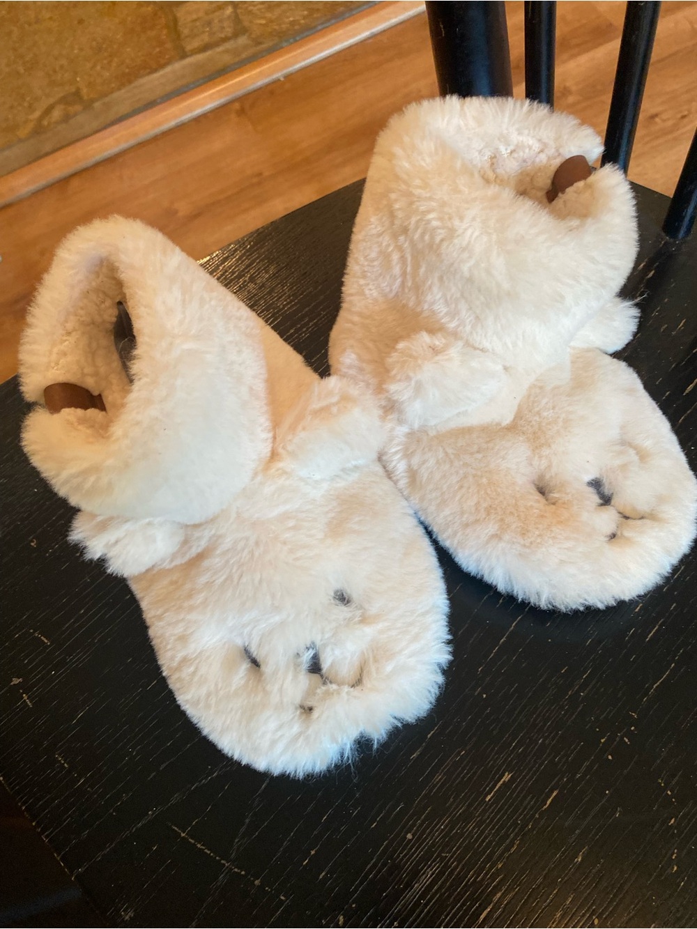 Roots Kids Cream Plush Bunny Slippers